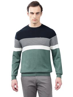 Cantabil - Men Teal Striped Sweater