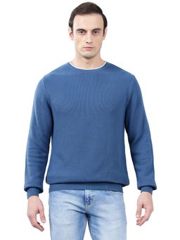 Cantabil - Men Blue Self Design Sweater