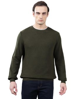 Cantabil - Men Dark-Green Self Design Sweater