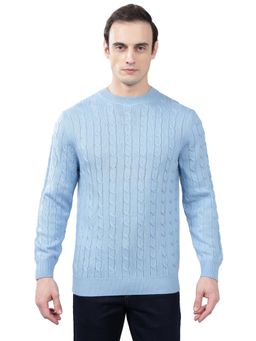 Cantabil - Men Light Blue Self Design Sweater