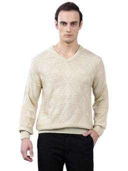 Cantabil - Men Beige Self Design Sweater