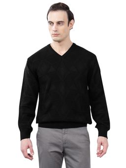 Cantabil - Men Black Self Design Sweater