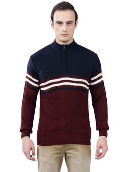 Cantabil - Men Maroon Striped Sweater