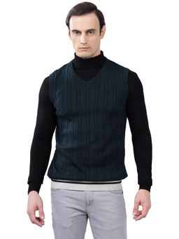 Cantabil - Men Navy Blue Self Design Sweater