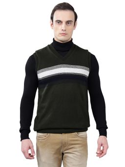 Cantabil - Men Dark-Green Striped Sweater