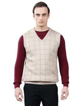 Cantabil - Men Beige Checkered Sweater