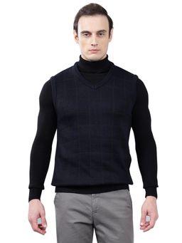 Cantabil - Men Navy Blue Checkered Sweater