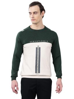 Cantabil - Men Beige and Green Colorblock Sweater