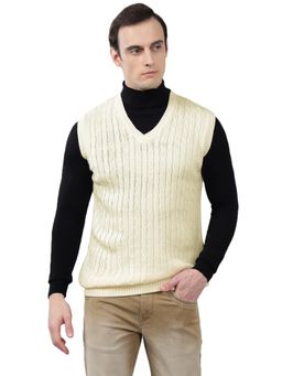 Cantabil - Men Cream Self Design Sweater