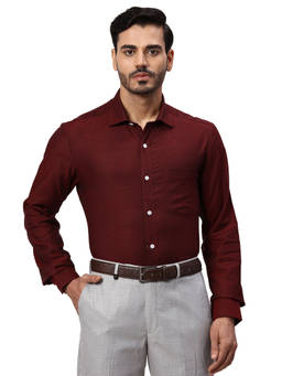 Park Avenue - Mens Regular Fit Self Design Dark Maroon Shirt