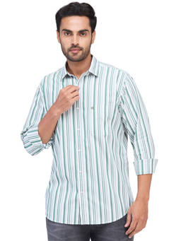 Raymond - Mens Slim Fit Striped Medium Green Shirt