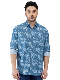 Raymond - Mens Regular Fit Blue Floral Printed Shirt