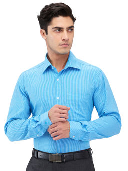 Raymond - Mens Slim Fit Self Design Blue Shirt