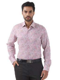 Raymond - Mens Regular Fit Printed Pink Party Shirt