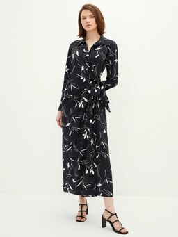 LC WAIKIKI - Women Floral Printed Black Satin Dress