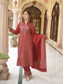 Kidar - Womens Casual Party Wear Unstitched Acrylic Suit Maroon
