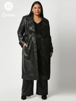 Twenty Dresses by Nykaa Fashion - Curve Black All Time Favourite Leather Overcoat
