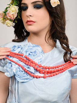 Odette - Layered Orange Pearl Beaded Necklace