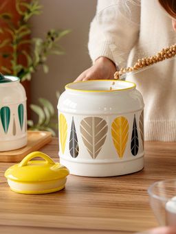 Ekhasa - Yellow Big Ceramic Jar with Lid for Storage, 2500Ml