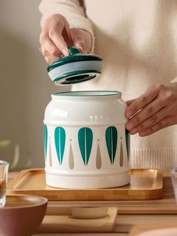 Ekhasa - Green Big Ceramic Jar with Lid for Storage, 2500Ml