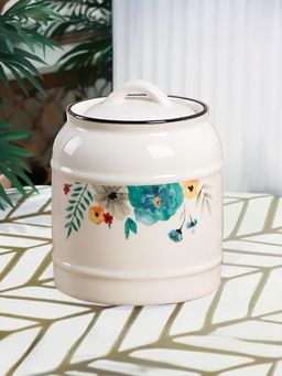 Ekhasa - White Big Ceramic Jar with Lid for Storage