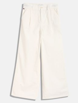 Tommy Hilfiger - White Girls Solid Wide Fit Mid Rise Trouser