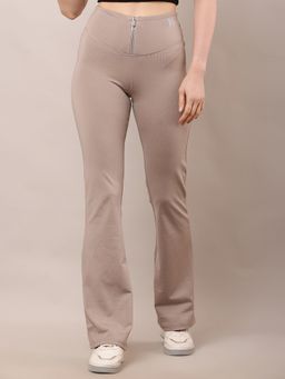 NOBARR - Women's Polyester High-Waist Light Brown Trouser