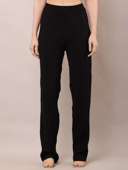 NOBARR - Women's Acrylic High-Rise Ribbed Winter Black Trouser