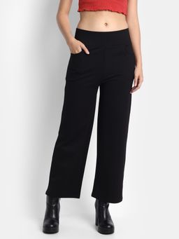 BROADSTAR - Women's High-Rise Stretchable Black Straight Fit Trouser