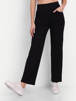 BROADSTAR - Women's High-Rise Stretchable Black Straight Fit Trouser
