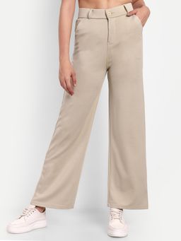 BROADSTAR - Women's High-Rise Stretchable Beige Straight Fit Trouser