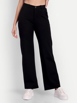 BROADSTAR - Women's High-Rise Stretchable Black Straight Fit Trouser
