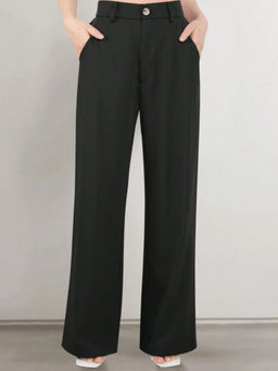 BROADSTAR - Women's High-Rise Stretchable Black Straight Fit Korean Trouser