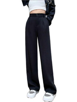 BROADSTAR - Women's High-Rise Stretchable Black Loose Fit Tailored Korean Trouser