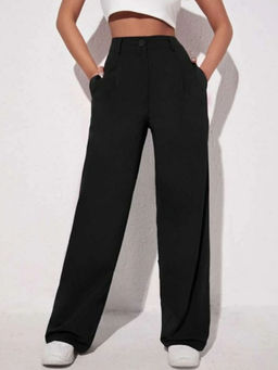 BROADSTAR - Women's High-Rise Stretchable Black Straight Fit Korean Trouser