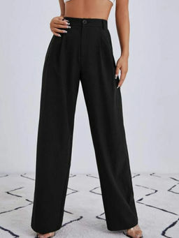 BROADSTAR - Women's High-Rise Stretchable Black Straight Fit Korean Trouser