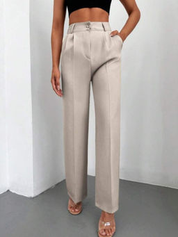 BROADSTAR - Women's High-Rise Stretchable Beige Loose Fit Korean Trouser