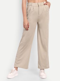 BROADSTAR - Women's High-Rise Stretchable Beige Straight Fit Korean Trouser