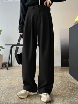 BROADSTAR - Women's High-Rise Stretchable Black Korean Trouser