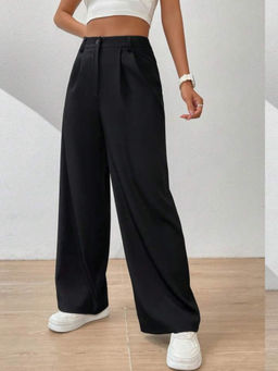 BROADSTAR - Women's High-Rise Stretchable Black Comfort Fit Korean Trouser