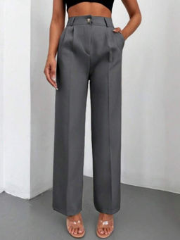 BROADSTAR - Women's High-Rise Stretchable Dark Grey Korean Trouser