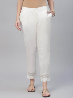 Libas - Off White Cotton Solid Both Side Pocket Pant