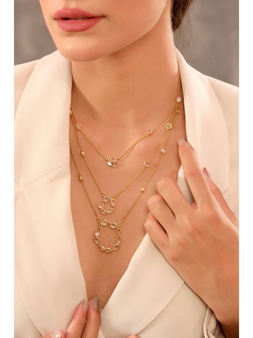 Zurooh 18K Gold Plated Triple Layer Polki Necklace