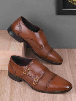 Metro - Men Tan Formal Monk Straps