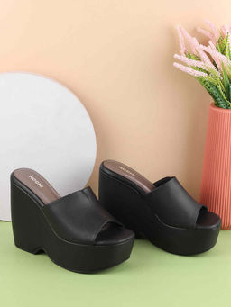 Mochi - Women Black Casual Slip-On Heels