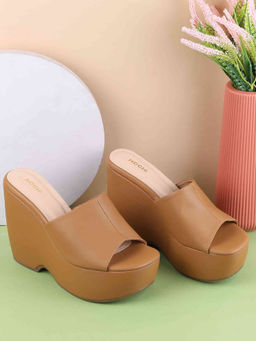 Mochi - Women Tan Casual Slip-On Heels