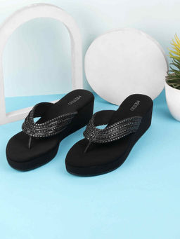 Metro - Women Black Party Wedges