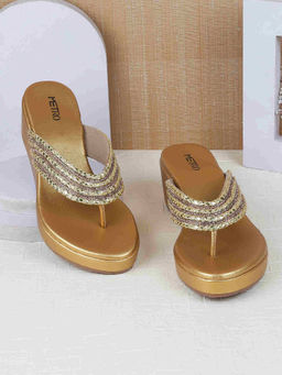Metro - Women Gold Party Wedges