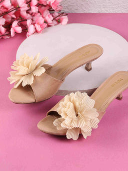 Mochi - Women Beige Casual Kitten Heels