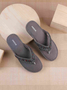 Mochi - Women Grey Party Slip-On Sandals